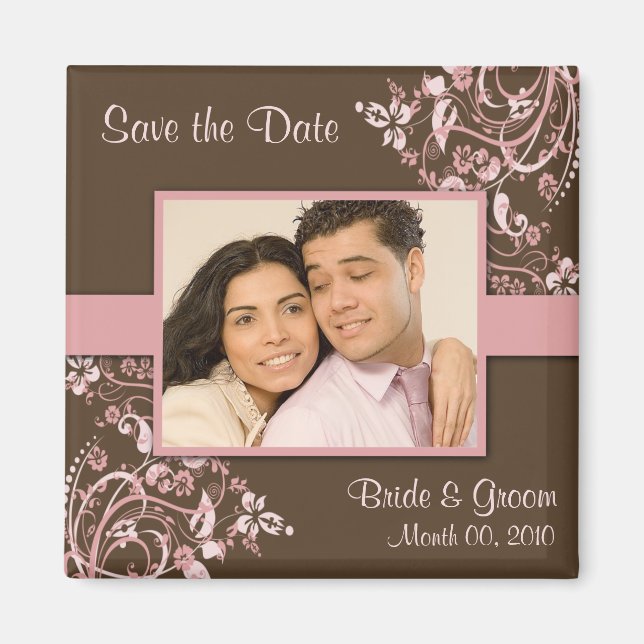 Pink and Brown Save the Date Photo Magnets (Front)