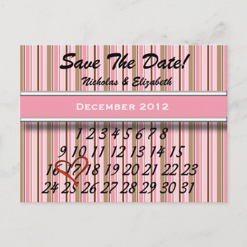 Pink and Brown Striped Save the Date Custom Caland Announcement Postcard