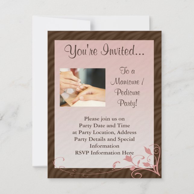 Pink and Brown Swirl Manicure Pedicure Invitation (Front)