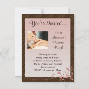 Pink and Brown Swirl Manicure Pedicure Invitation