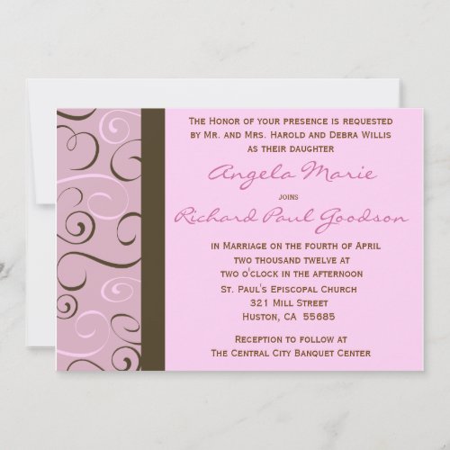 Pink and Brown Swirls Wedding  Invitation