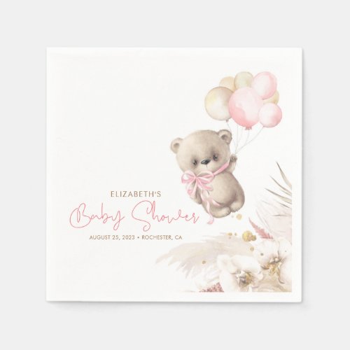 Pink and Brown Teddy Bear Baby Shower Napkins