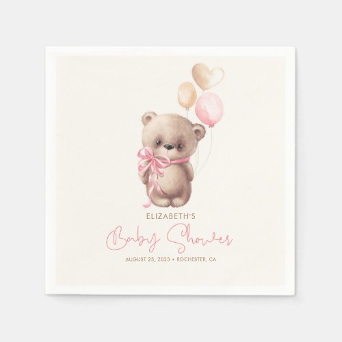 Pink and Brown Teddy Bear Baby Shower Napkins