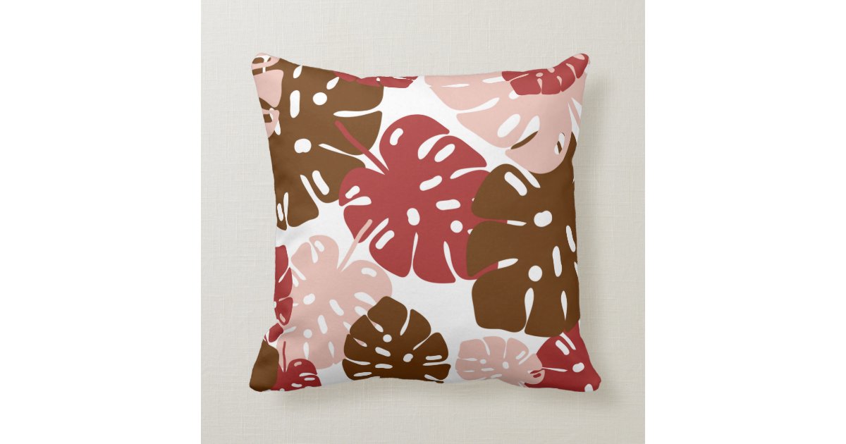 Pink And Brown Tropical Leaves Monstera Leaf Throw Pillow Zazzle Com