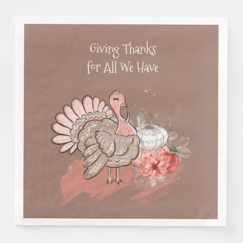 Pink and Brown Turkey Gobbler  Paper Dinner Napkins