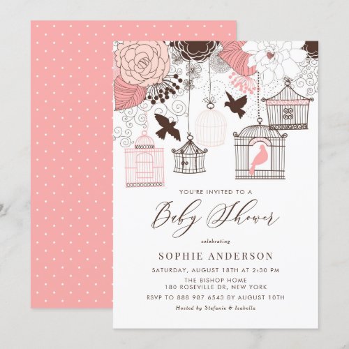 Pink Vintage Birdcages Baby Shower Invitation