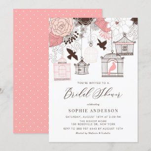 Pink and Brown Vintage Birdcages Bridal Shower Invitation