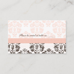 Pink and Brown Vintage Damask Wedding Table Place  Card