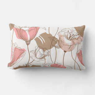 PINK AND BROWN VINTAGE FLORAL PATTERN PILLOW