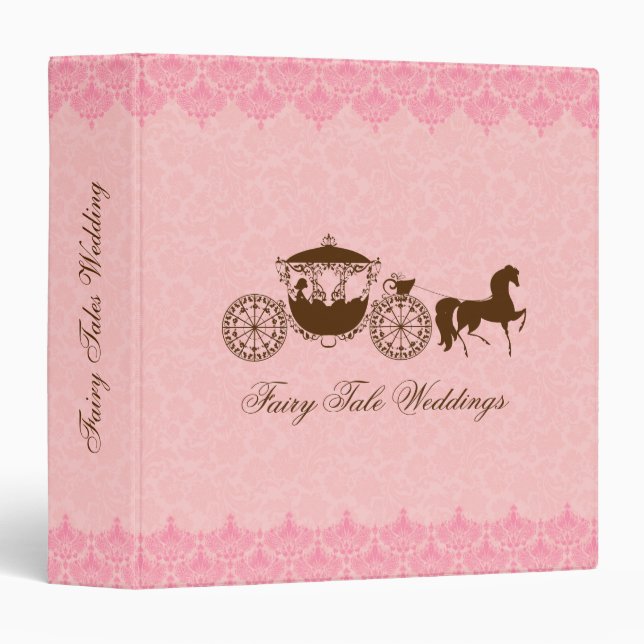Pink And Brown Wedding Horse & Carriage 3 Ring Binder (Front/Spine)