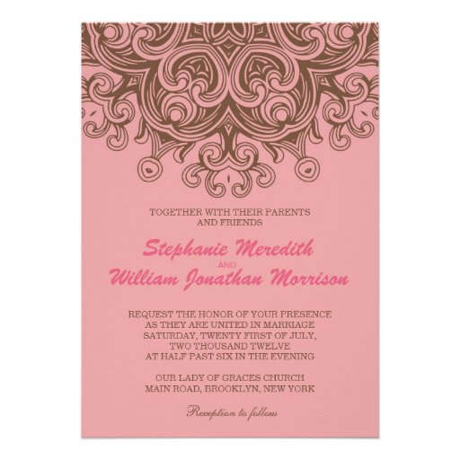 Pink And Brown Wedding Invitations 3