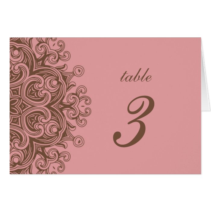 Pink and Brown Wedding Table Number Cards
