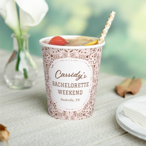 Pink and Brown Western Bachelorette Party Paper Cups