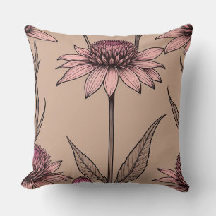 Pink and Brown Wildflowers Throw Pillow