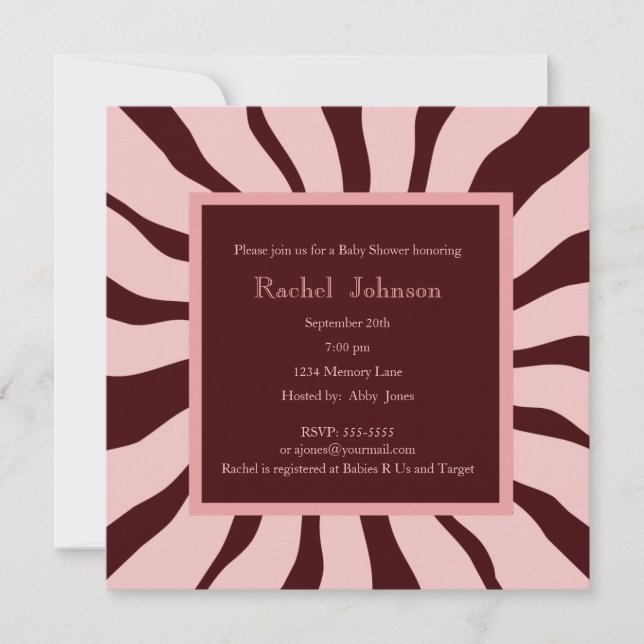 Pink and Brown Zebra Baby Shower Invitation (Front)