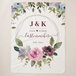 Pink and Burgundy Blush Custom Monogram Sherpa Blanket