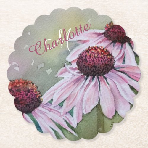 Pink and Burgundy Floral Paper Coaster
