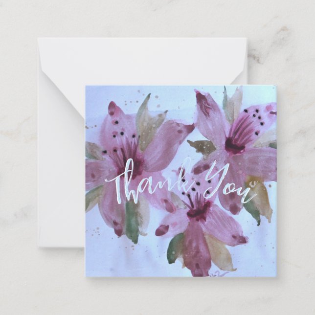Pink And Burgundy Floral Tiny Thank You Note Card (Front)