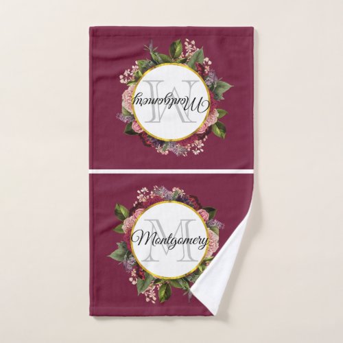 Pink and Burgundy Florals Monogram Bath Towel Set