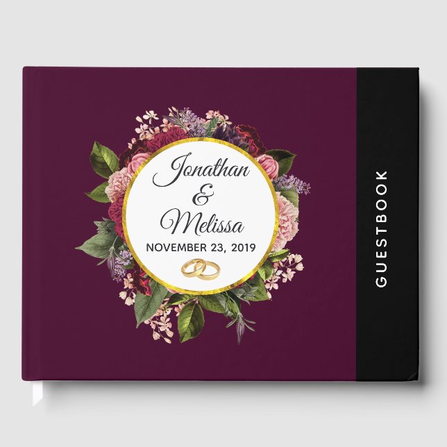 Pink and Burgundy Florals Wedding Guest Book (Front)