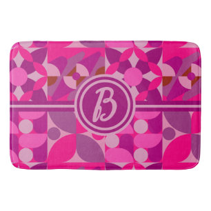 Pink and Burgundy Geometric Bauhaus Style Bath Mat