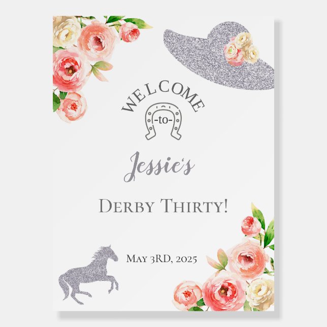 Pink and Burgundy Kentucky Derby Welcome Sign (Front)