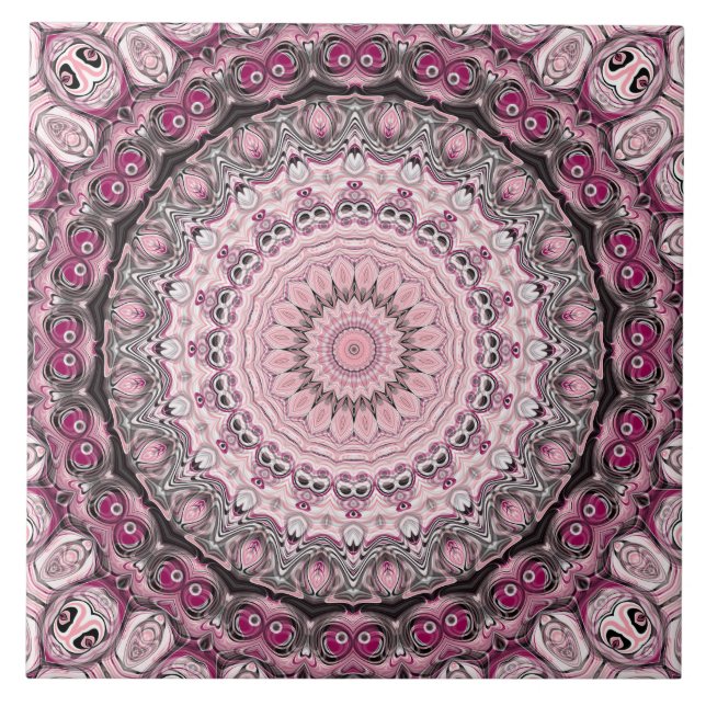 Pink and Burgundy Mandala Pattern Design Ceramic Tile (Front)