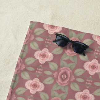 Pink And Burgundy Patterned Beach Towel