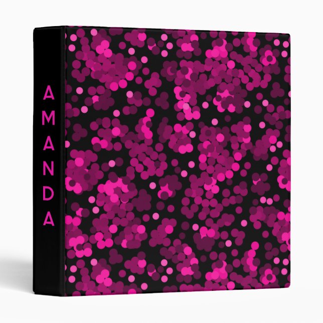 Pink and burgundy polka dot confetti pattern 3 ring binder (Front/Spine)