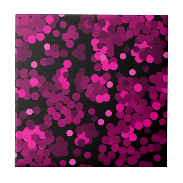 Pink and burgundy polka dot confetti pattern ceramic tile (Front)