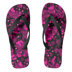 Pink and burgundy polka dot confetti pattern flip flops