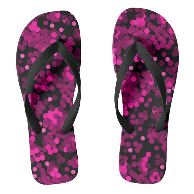 Pink and burgundy polka dot confetti pattern flip flops (Footbed)