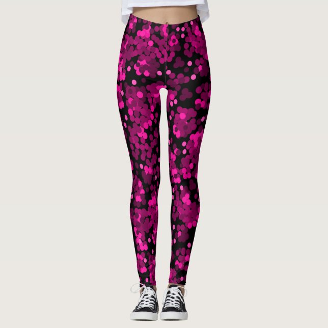 Pink and burgundy polka dot confetti pattern leggings (Front)