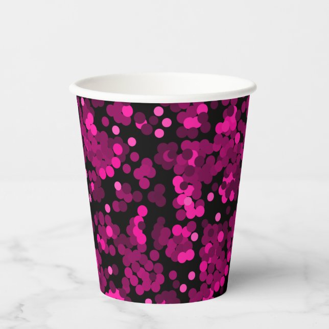 Pink and burgundy polka dot confetti pattern paper cups (Front)
