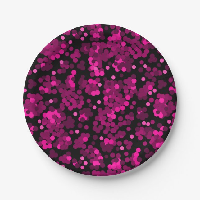 Pink and burgundy polka dot confetti pattern paper plates (Front)
