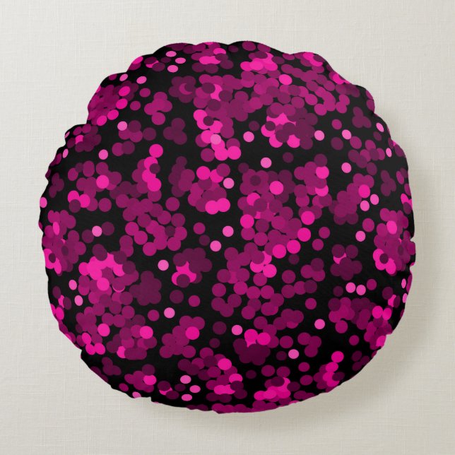 Pink and burgundy polka dot confetti pattern round pillow (Front)