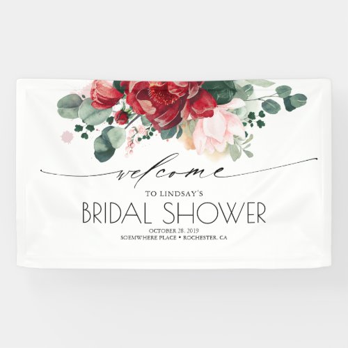 Pink and Burgundy Red Floral Bridal Shower Banner