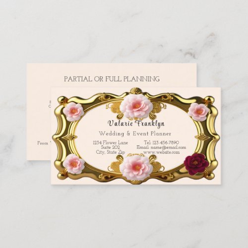 Pink and Burgundy Roses Wedding Event Planner Business Card
