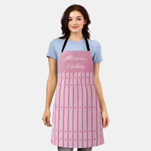 Pink and burgundy stripes with dots. Custom Apron