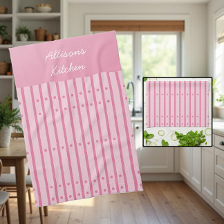 Pink and burgundy stripes with dots. Custom Kitchen Towel