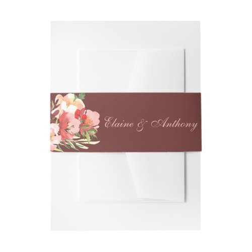 Pink and Burgundy Watercolor Bouquet Wedding Invitation Belly Band