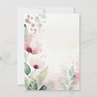 Pink and burgundy watercolor floral blank Wedding Invitation