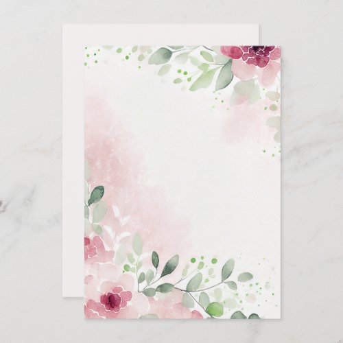 Pink and burgundy watercolor floral blank Wedding Invitation