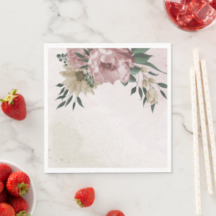 pink and champagne flowers and green leaves napkins