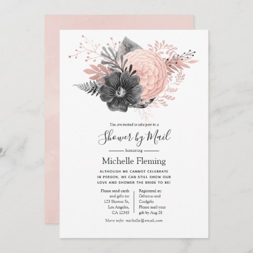 Pink and Charcoal Baby or Bridal Shower by Mail Invitation