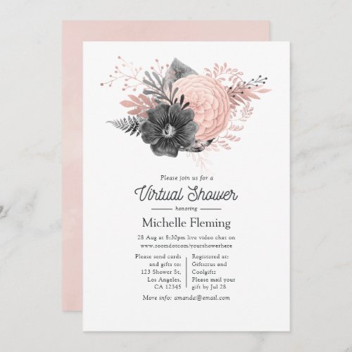 Pink and Charcoal Floral Virtual Shower Invitation