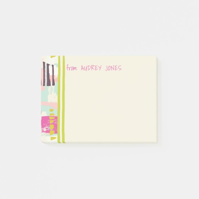 Pink and Chartreuse Abstract Art Name Post-it Notes (Front)