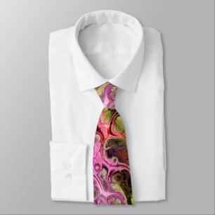 Pink and chartreuse marble tie-dye neck tie