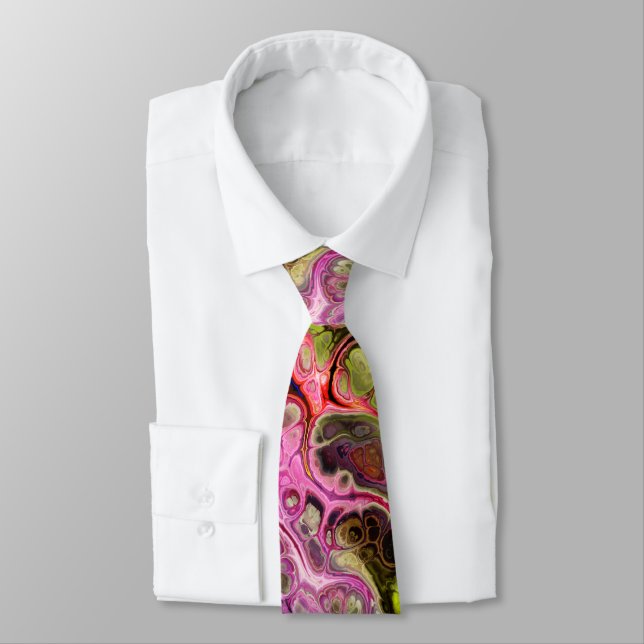 Pink and chartreuse marble tie-dye neck tie (Tied)