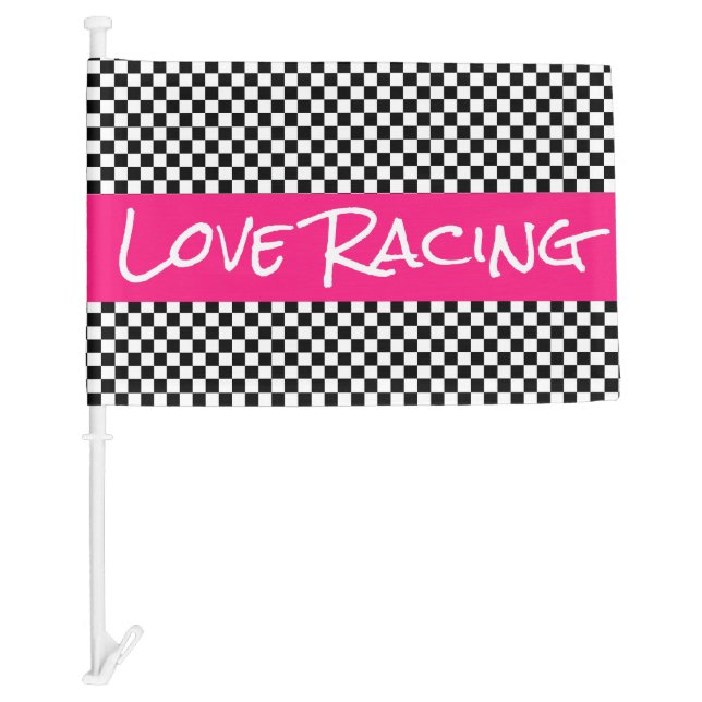 Pink And Checkered Racing Car Flag (Front)